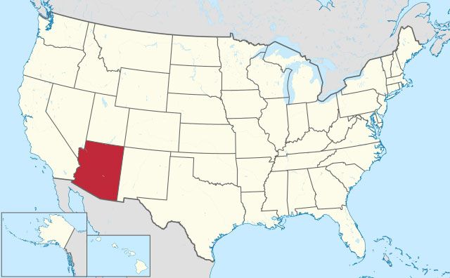 map of Arizona state in USA