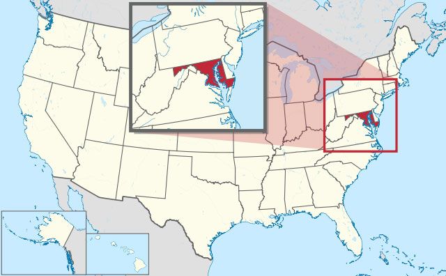 map of Maryland state in USA