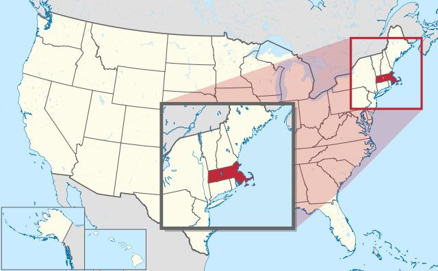 state of Massachusetts map, USA