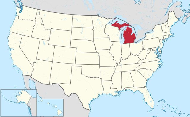 map of Michigan state in USA