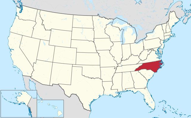 map of North Carolina state in USA