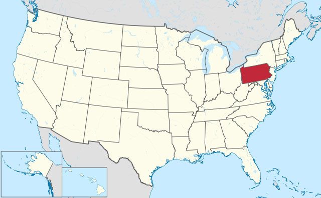 map of Pennsylvania state in USA