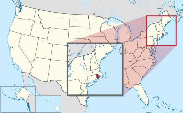 map of Rhode Island state in USA