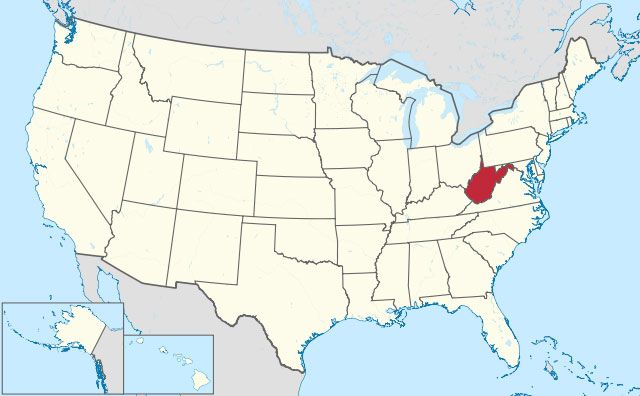 map of West Virginia state in USA